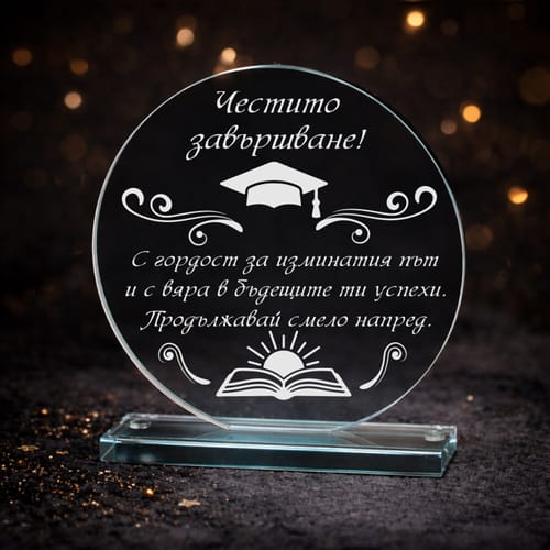 🎓Гравиран кристален плакет - подарък за абитуриент | Спомен от специален ден ✨