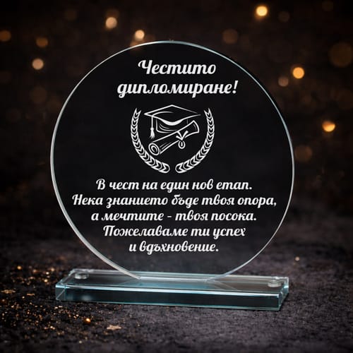 🎓Гравиран кристален плакет - подарък за абитуриент | Спомен от специален ден ✨